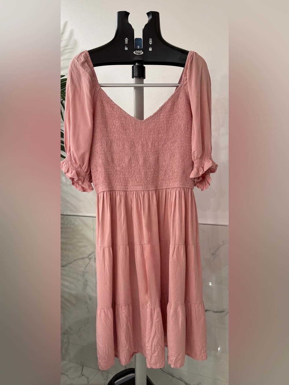 Kena Que Smocked Tiered Midi Dress XXL Mauve Pink Puff Sleeve Cottagecore